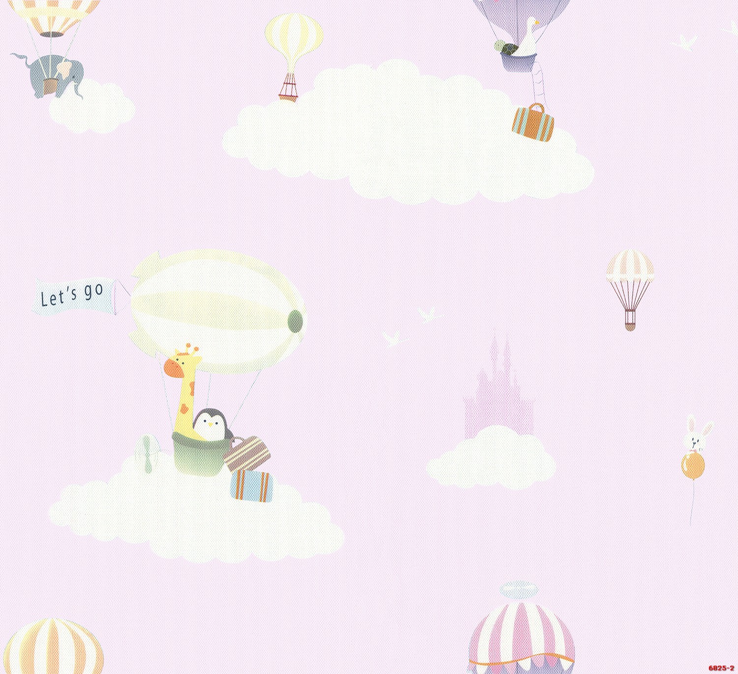 Giấy dán tường trẻ em hình khinh khí cầu và động vật màu xanhAlbany 6825-2